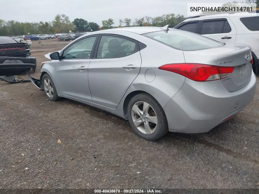 2012 Hyundai Elantra Gls VIN: 5NPDH4AE4CH114781 Lot: 40438678