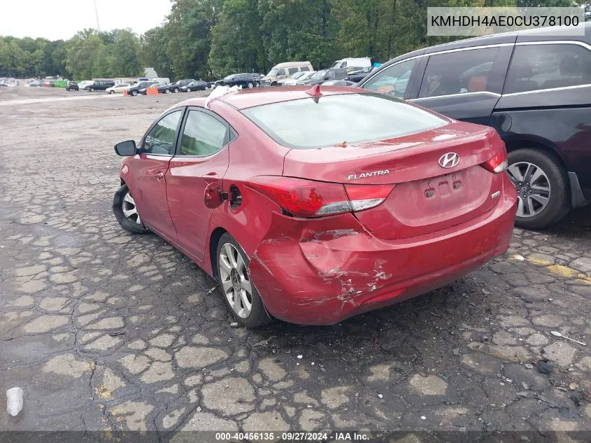 2012 Hyundai Elantra Limited (Ulsan Plant) VIN: KMHDH4AE0CU378100 Lot: 40456135