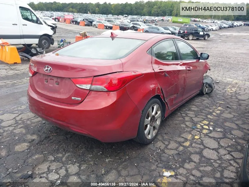 2012 Hyundai Elantra Limited (Ulsan Plant) VIN: KMHDH4AE0CU378100 Lot: 40456135