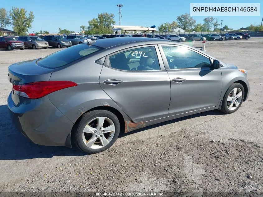 2012 Hyundai Elantra Gls VIN: 5NPDH4AE8CH146584 Lot: 40472742