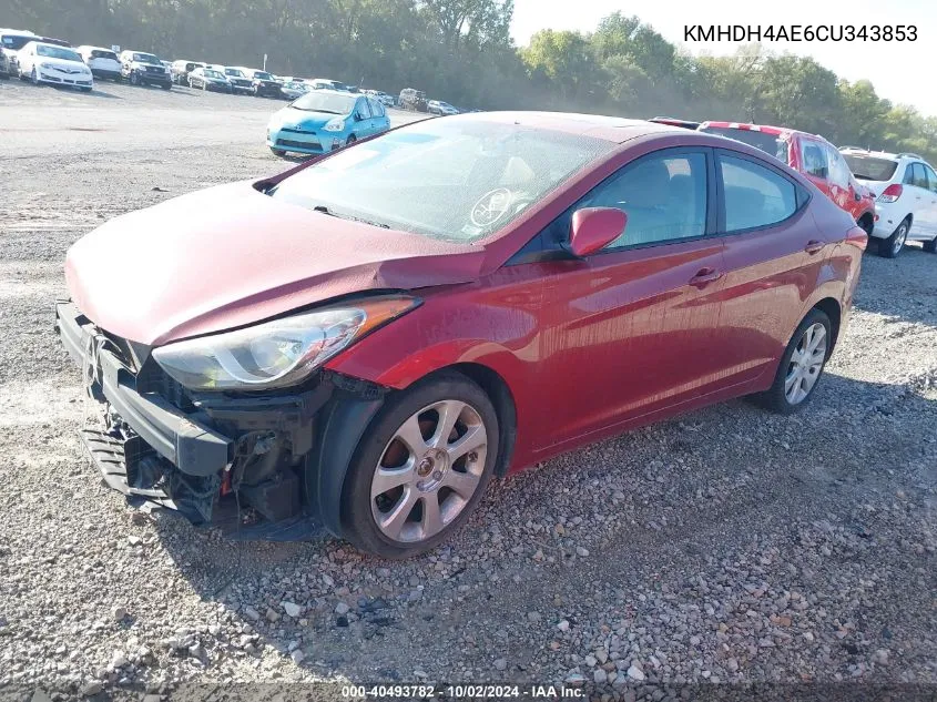 2012 Hyundai Elantra Limited (Ulsan Plant) VIN: KMHDH4AE6CU343853 Lot: 40493782