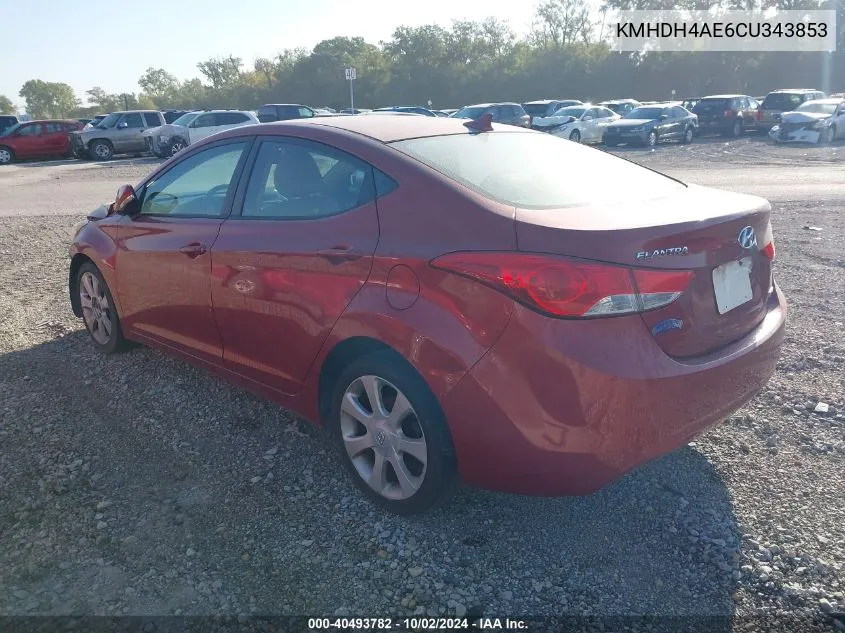 2012 Hyundai Elantra Limited (Ulsan Plant) VIN: KMHDH4AE6CU343853 Lot: 40493782