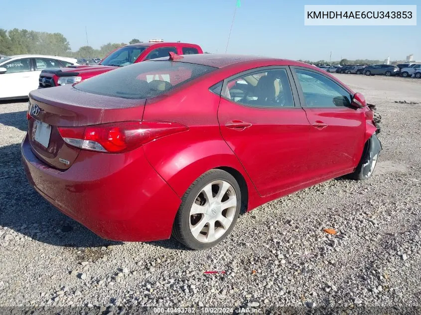 2012 Hyundai Elantra Limited (Ulsan Plant) VIN: KMHDH4AE6CU343853 Lot: 40493782