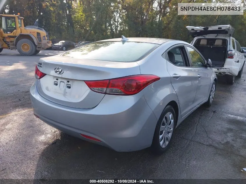 2012 Hyundai Elantra Gls VIN: 5NPDH4AE8CH078433 Lot: 40508292