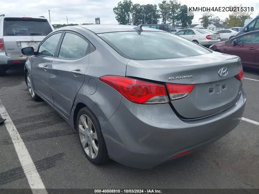 2012 Hyundai Elantra Limited (Ulsan Plant) VIN: KMHDH4AE2CU215318 Lot: 40508910