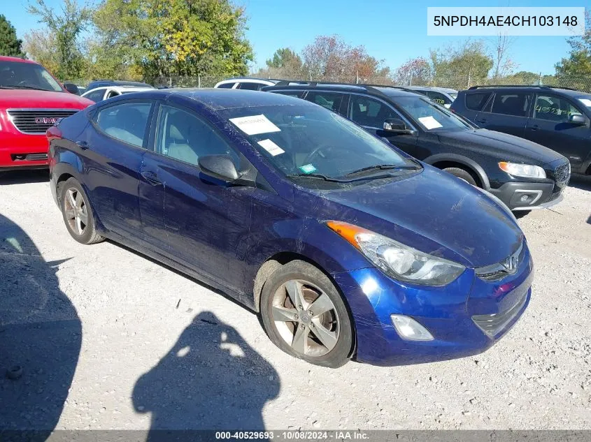 2012 Hyundai Elantra Gls/Limited VIN: 5NPDH4AE4CH103148 Lot: 40529693