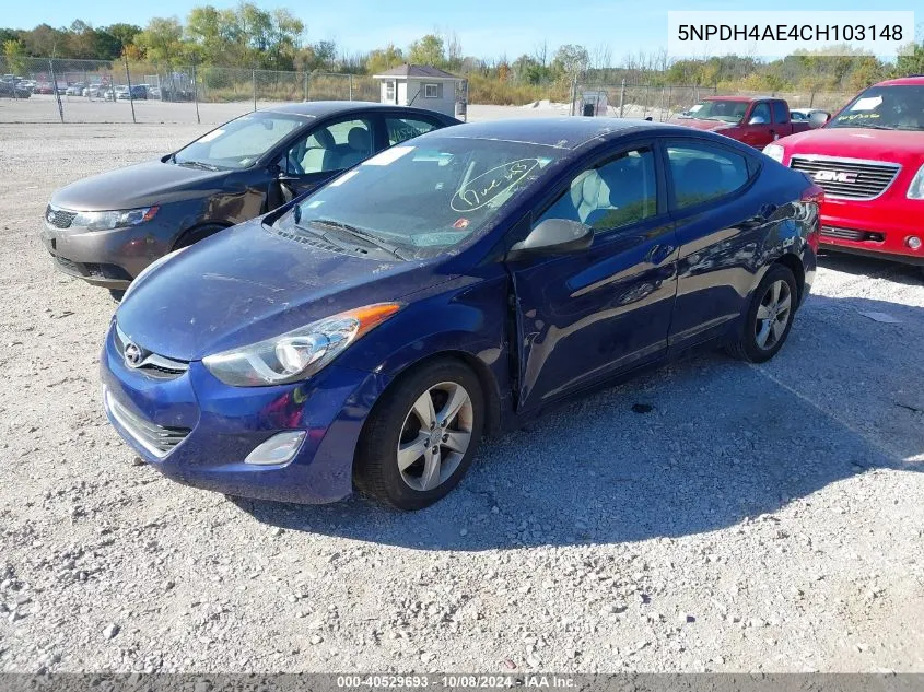 2012 Hyundai Elantra Gls/Limited VIN: 5NPDH4AE4CH103148 Lot: 40529693