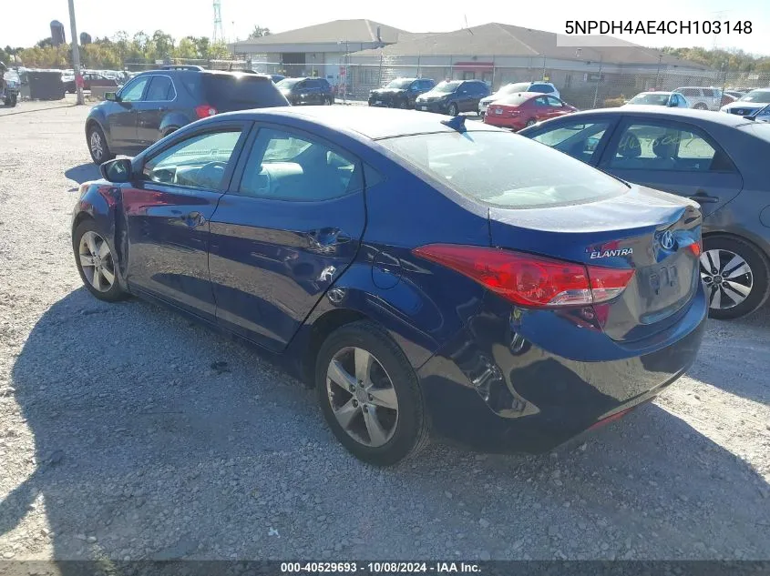 2012 Hyundai Elantra Gls/Limited VIN: 5NPDH4AE4CH103148 Lot: 40529693