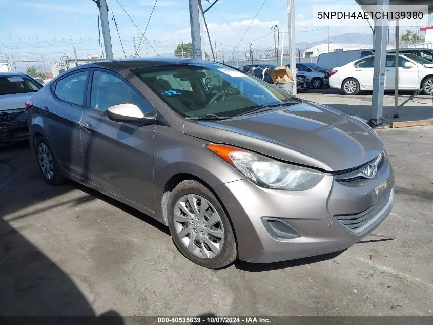 2012 Hyundai Elantra Gls VIN: 5NPDH4AE1CH139380 Lot: 40535639