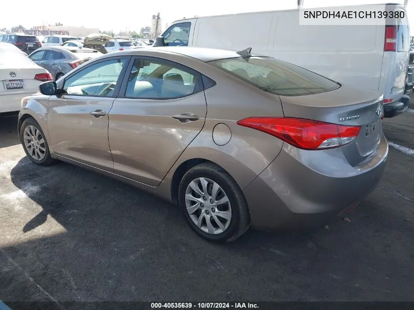 2012 Hyundai Elantra Gls VIN: 5NPDH4AE1CH139380 Lot: 40535639