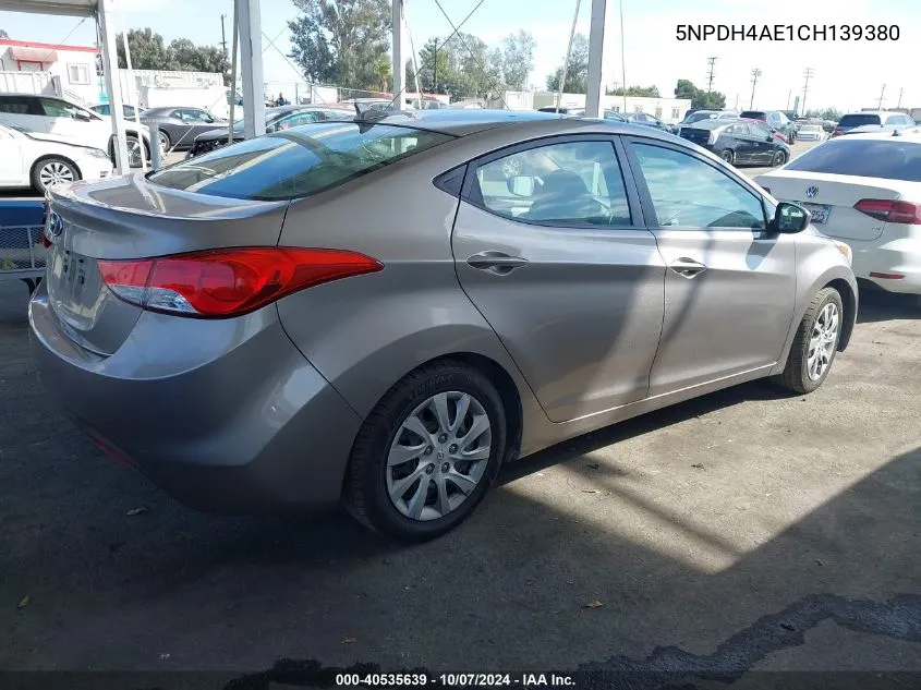 2012 Hyundai Elantra Gls VIN: 5NPDH4AE1CH139380 Lot: 40535639