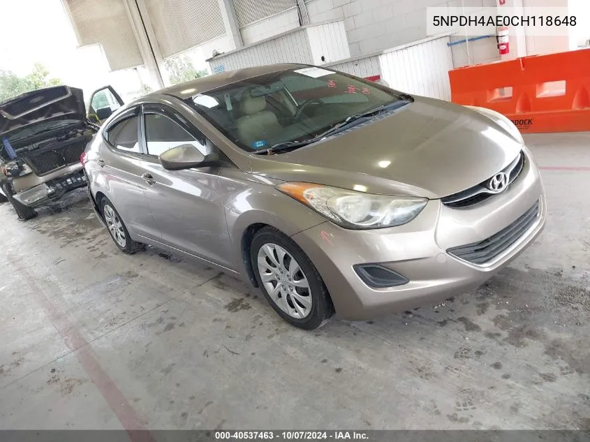 2012 Hyundai Elantra Gls VIN: 5NPDH4AE0CH118648 Lot: 40537463