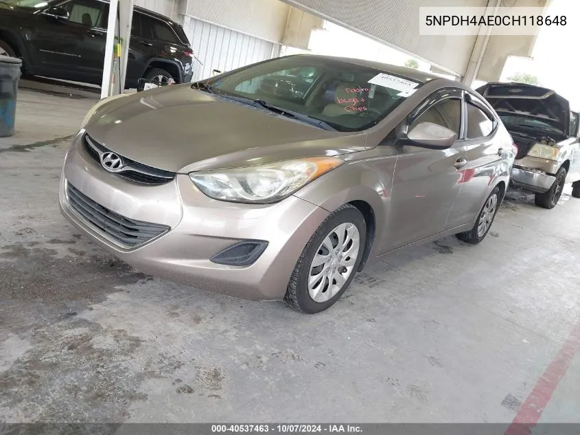 2012 Hyundai Elantra Gls VIN: 5NPDH4AE0CH118648 Lot: 40537463