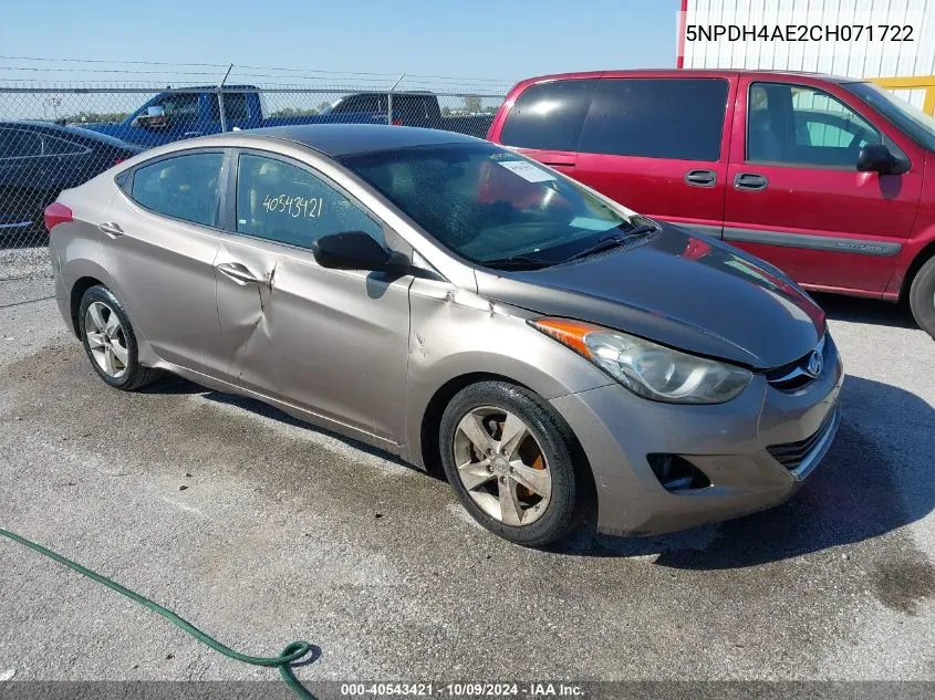 2012 Hyundai Elantra Gls VIN: 5NPDH4AE2CH071722 Lot: 40543421