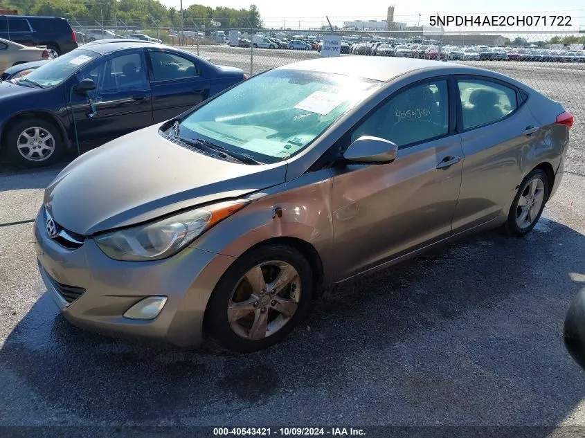 2012 Hyundai Elantra Gls VIN: 5NPDH4AE2CH071722 Lot: 40543421