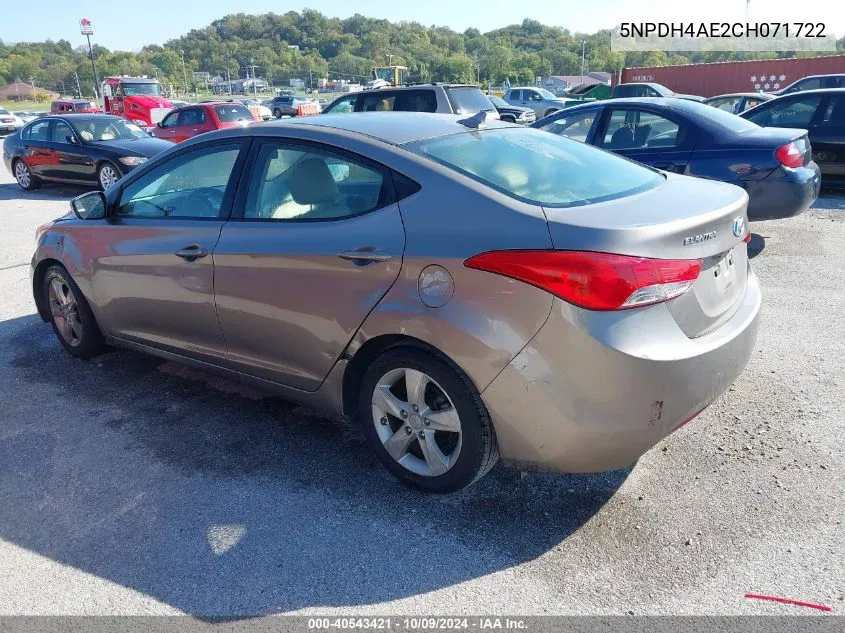 2012 Hyundai Elantra Gls VIN: 5NPDH4AE2CH071722 Lot: 40543421