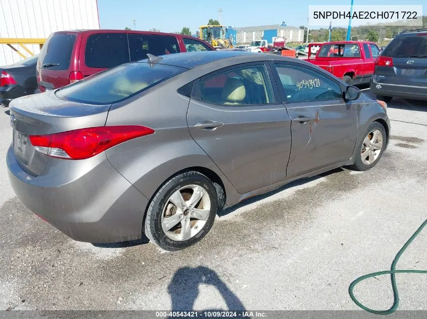 2012 Hyundai Elantra Gls VIN: 5NPDH4AE2CH071722 Lot: 40543421