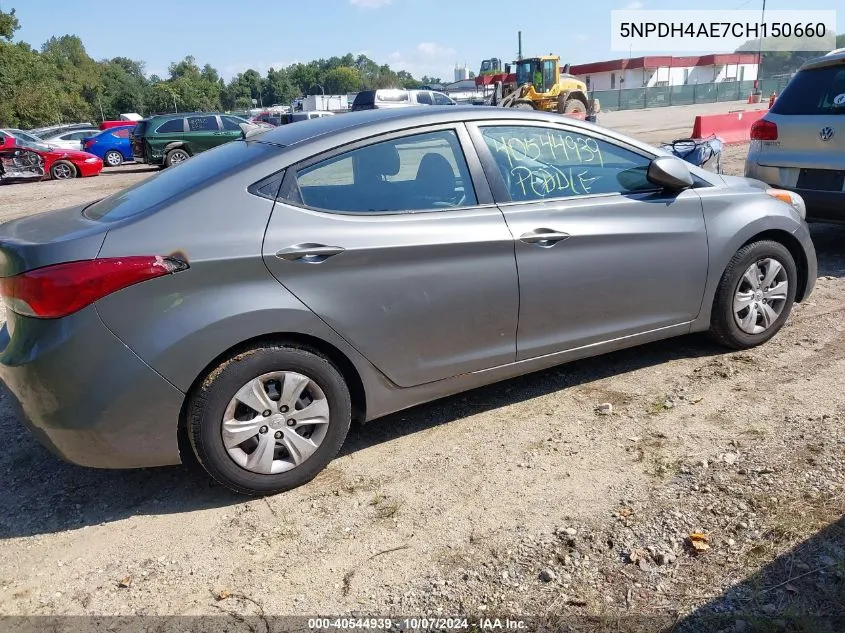 2012 Hyundai Elantra Gls VIN: 5NPDH4AE7CH150660 Lot: 40544939