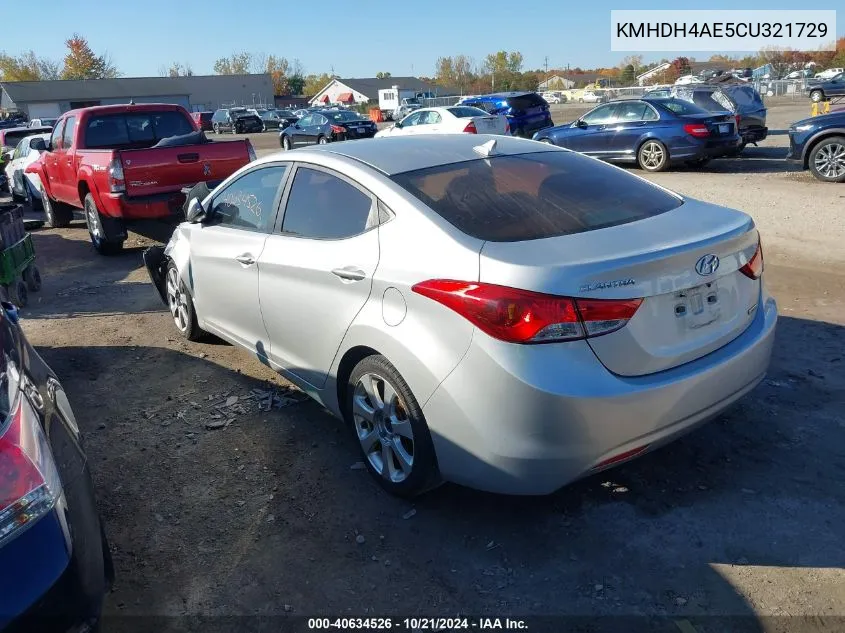 2012 Hyundai Elantra Limited (Ulsan Plant) VIN: KMHDH4AE5CU321729 Lot: 40634526