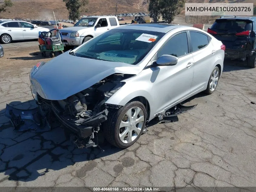 2012 Hyundai Elantra Limited (Ulsan Plant) VIN: KMHDH4AE1CU203726 Lot: 40660168