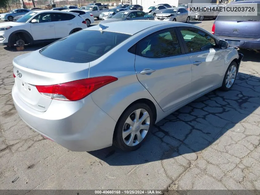 2012 Hyundai Elantra Limited (Ulsan Plant) VIN: KMHDH4AE1CU203726 Lot: 40660168