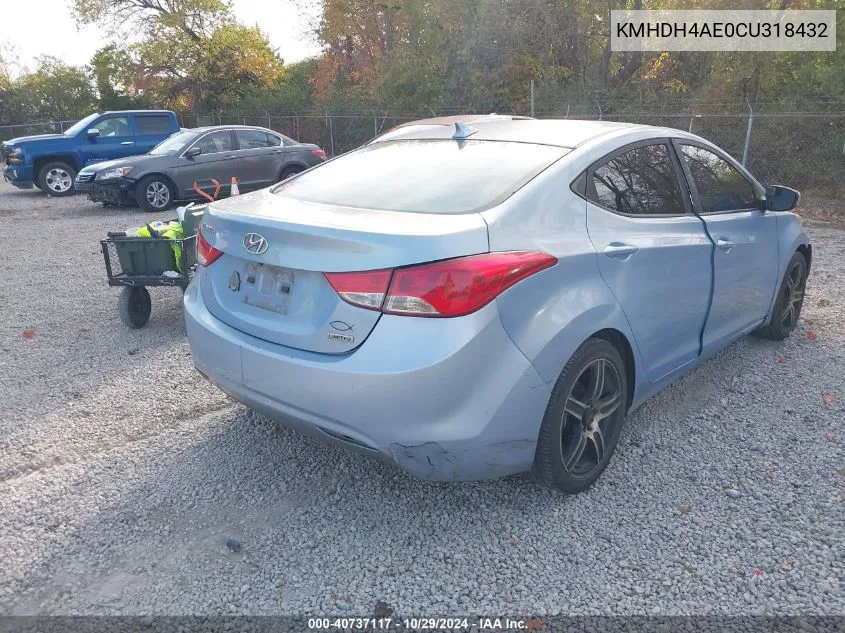 2012 Hyundai Elantra Limited (Ulsan Plant) VIN: KMHDH4AE0CU318432 Lot: 40737117