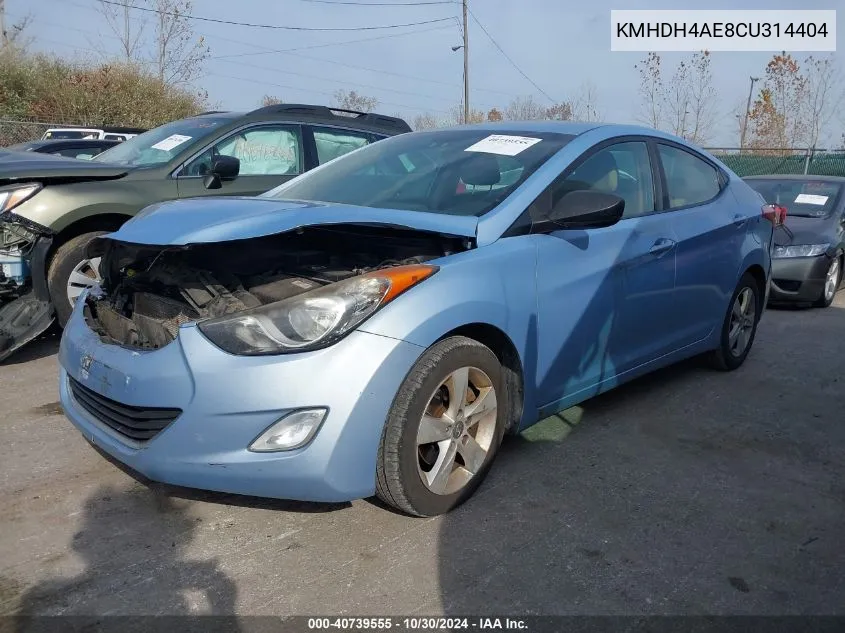 2012 Hyundai Elantra Gls (Ulsan Plant) VIN: KMHDH4AE8CU314404 Lot: 40739555