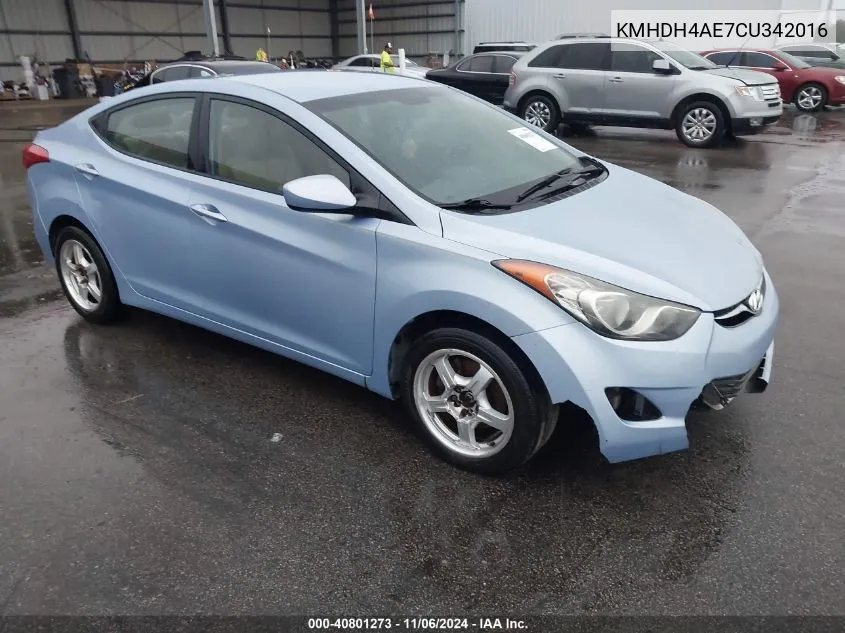 2012 Hyundai Elantra Gls (Ulsan Plant) VIN: KMHDH4AE7CU342016 Lot: 40801273