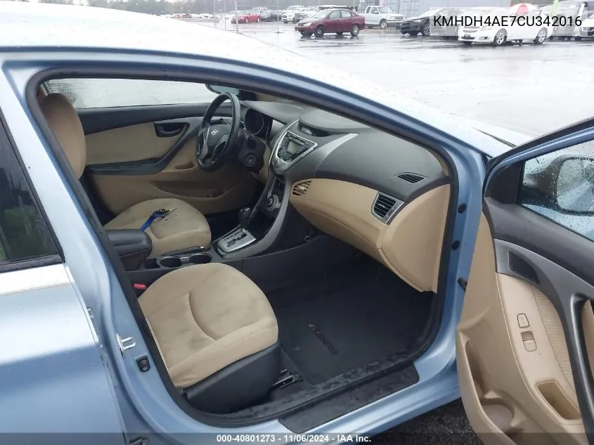 2012 Hyundai Elantra Gls (Ulsan Plant) VIN: KMHDH4AE7CU342016 Lot: 40801273