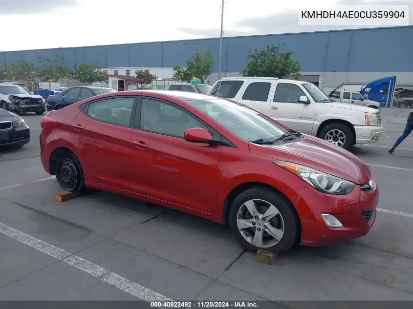 2012 Hyundai Elantra Gls (Ulsan Plant) VIN: KMHDH4AE0CU359904 Lot: 40922492