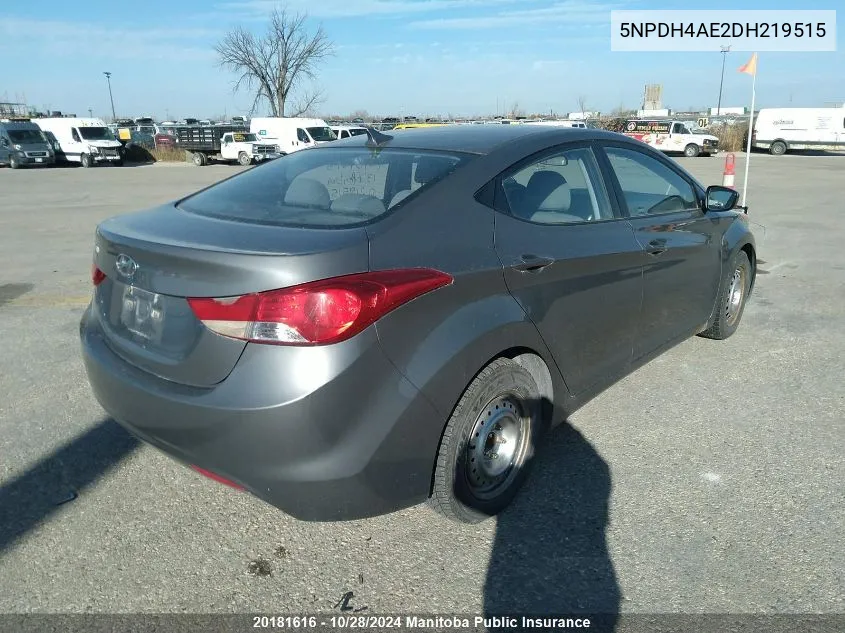 2013 Hyundai Elantra Gls VIN: 5NPDH4AE2DH219515 Lot: 20181616