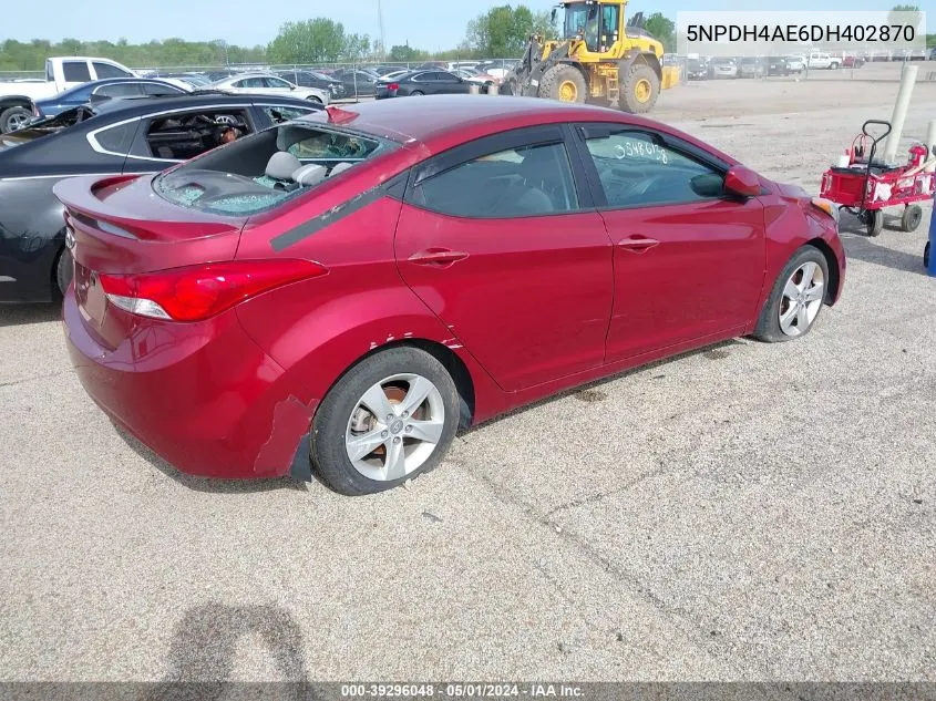 2013 Hyundai Elantra Gls VIN: 5NPDH4AE6DH402870 Lot: 39296048