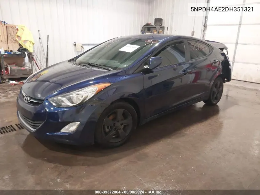 2013 Hyundai Elantra Gls VIN: 5NPDH4AE2DH351321 Lot: 39372804