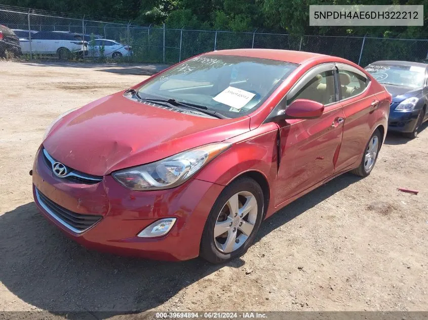 2013 Hyundai Elantra Gls VIN: 5NPDH4AE6DH322212 Lot: 39694894