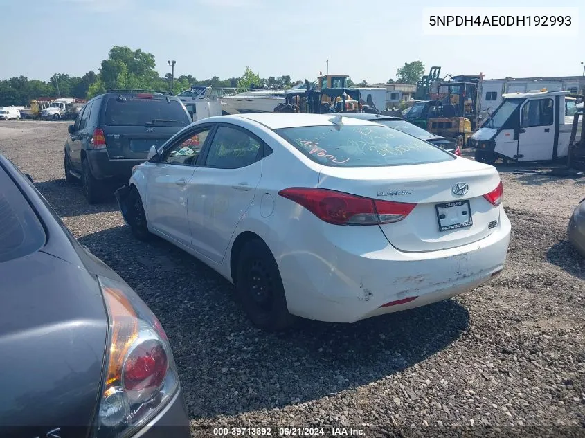 2013 Hyundai Elantra Gls VIN: 5NPDH4AE0DH192993 Lot: 39713892