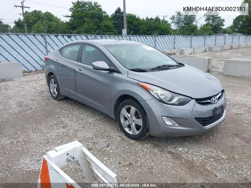 2013 Hyundai Elantra Gls VIN: KMHDH4AE8DU002181 Lot: 39738371