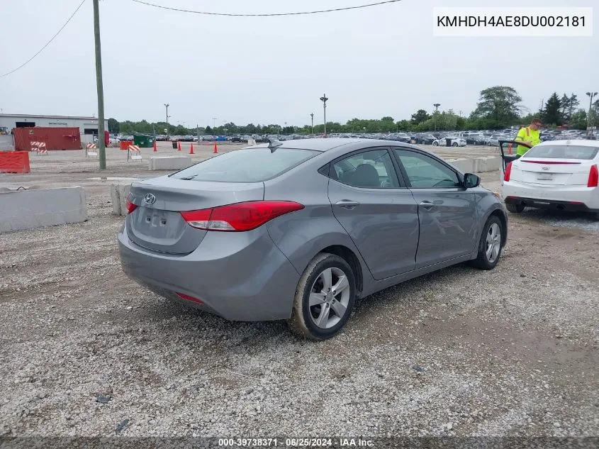 2013 Hyundai Elantra Gls VIN: KMHDH4AE8DU002181 Lot: 39738371