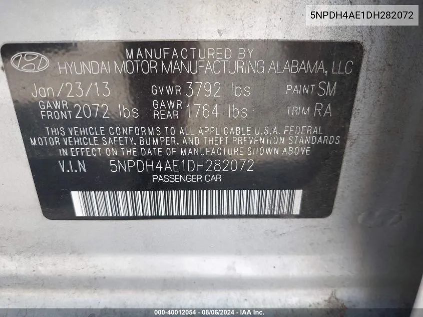 5NPDH4AE1DH282072 2013 Hyundai Elantra Gls