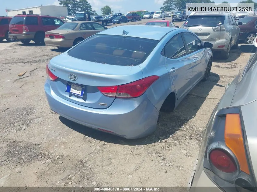 KMHDH4AE8DU712598 2013 Hyundai Elantra Limited