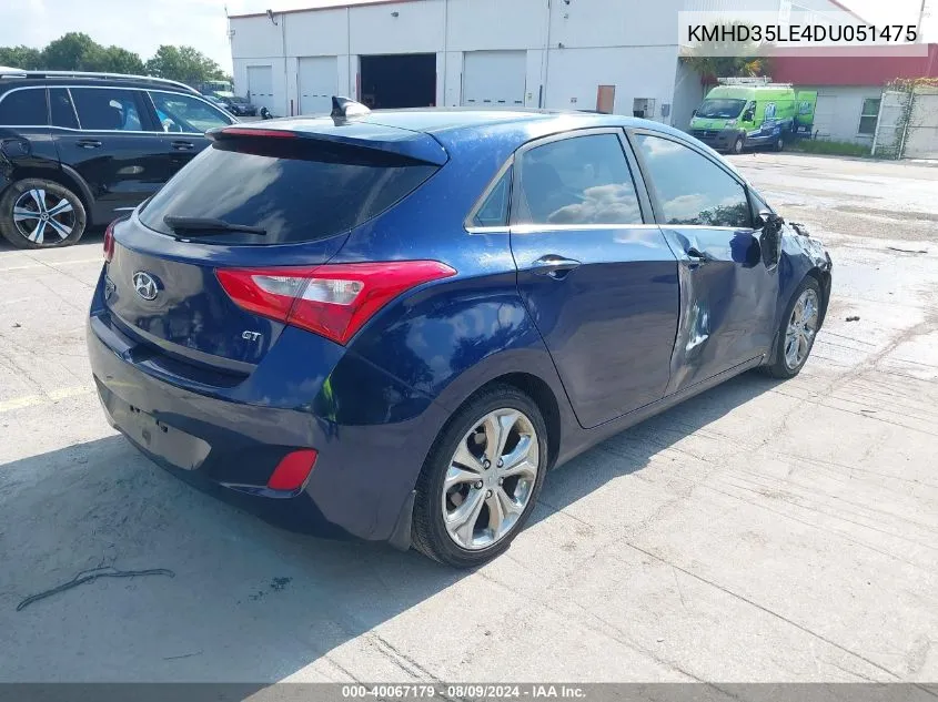 2013 Hyundai Elantra Gt VIN: KMHD35LE4DU051475 Lot: 40067179