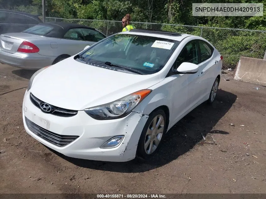 2013 Hyundai Elantra Limited VIN: 5NPDH4AE0DH420913 Lot: 40155871