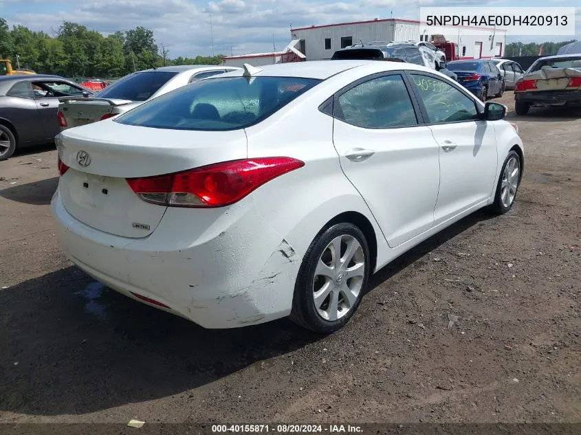 2013 Hyundai Elantra Limited VIN: 5NPDH4AE0DH420913 Lot: 40155871