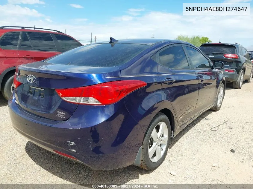 2013 Hyundai Elantra Gls VIN: 5NPDH4AE8DH274647 Lot: 40163309