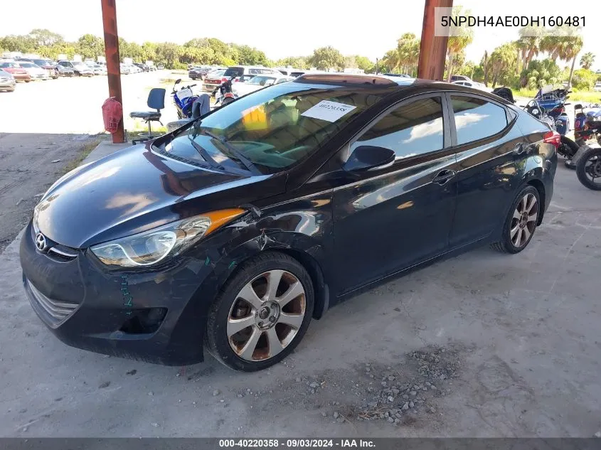 2013 Hyundai Elantra Limited VIN: 5NPDH4AE0DH160481 Lot: 40220358