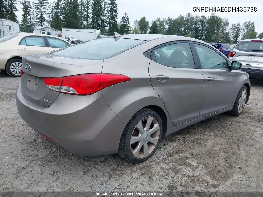 2013 Hyundai Elantra Limited VIN: 5NPDH4AE6DH435738 Lot: 40310173