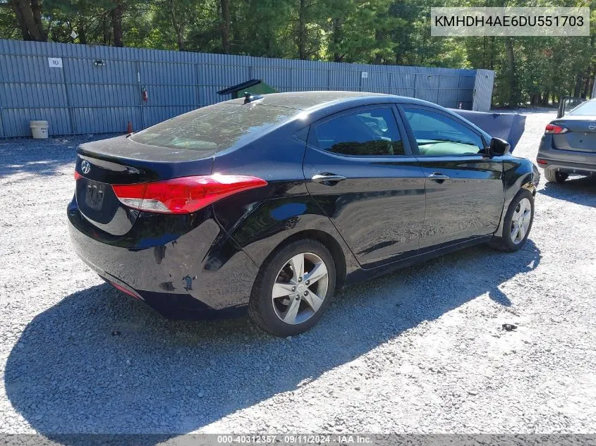 2013 Hyundai Elantra Gls VIN: KMHDH4AE6DU551703 Lot: 40312357