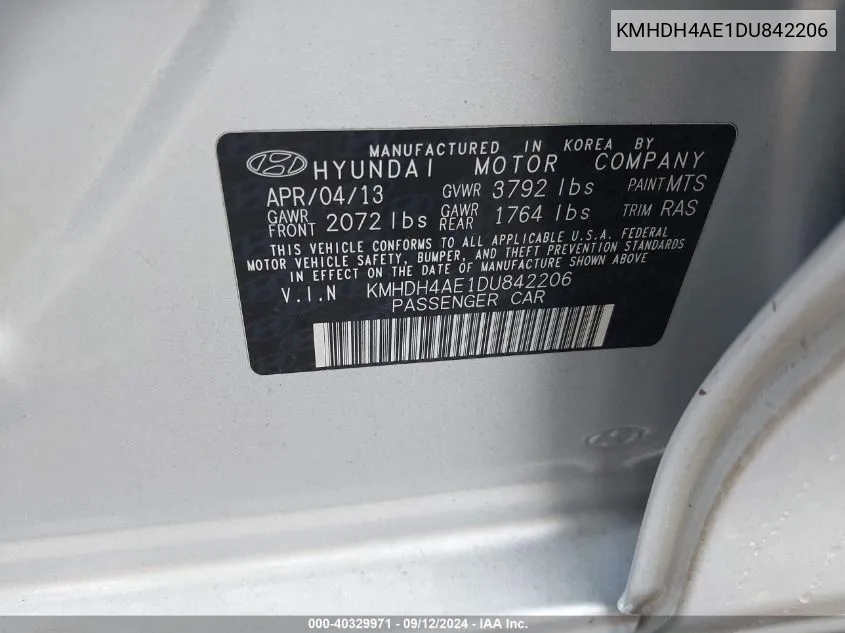 KMHDH4AE1DU842206 2013 Hyundai Elantra Limited