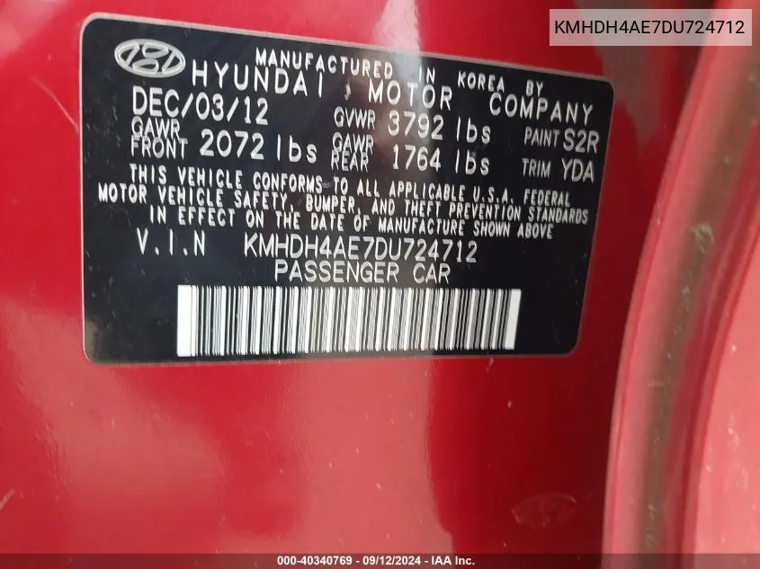 KMHDH4AE7DU724712 2013 Hyundai Elantra Gls