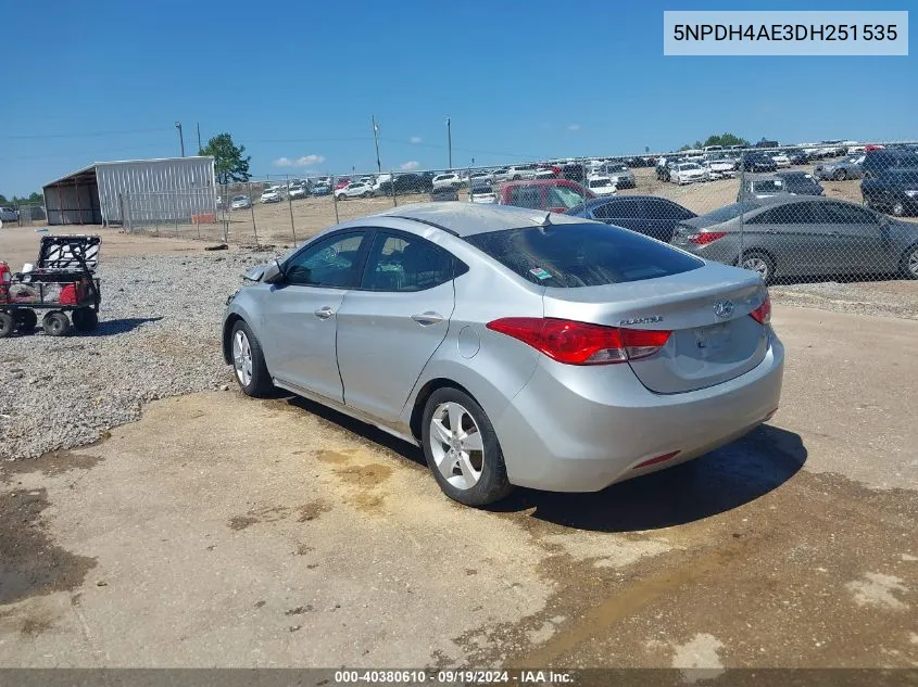 2013 Hyundai Elantra Gls VIN: 5NPDH4AE3DH251535 Lot: 40380610