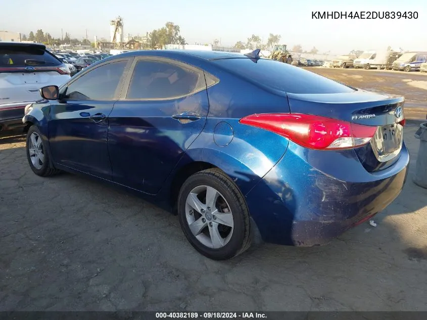 2013 Hyundai Elantra Gls VIN: KMHDH4AE2DU839430 Lot: 40382189